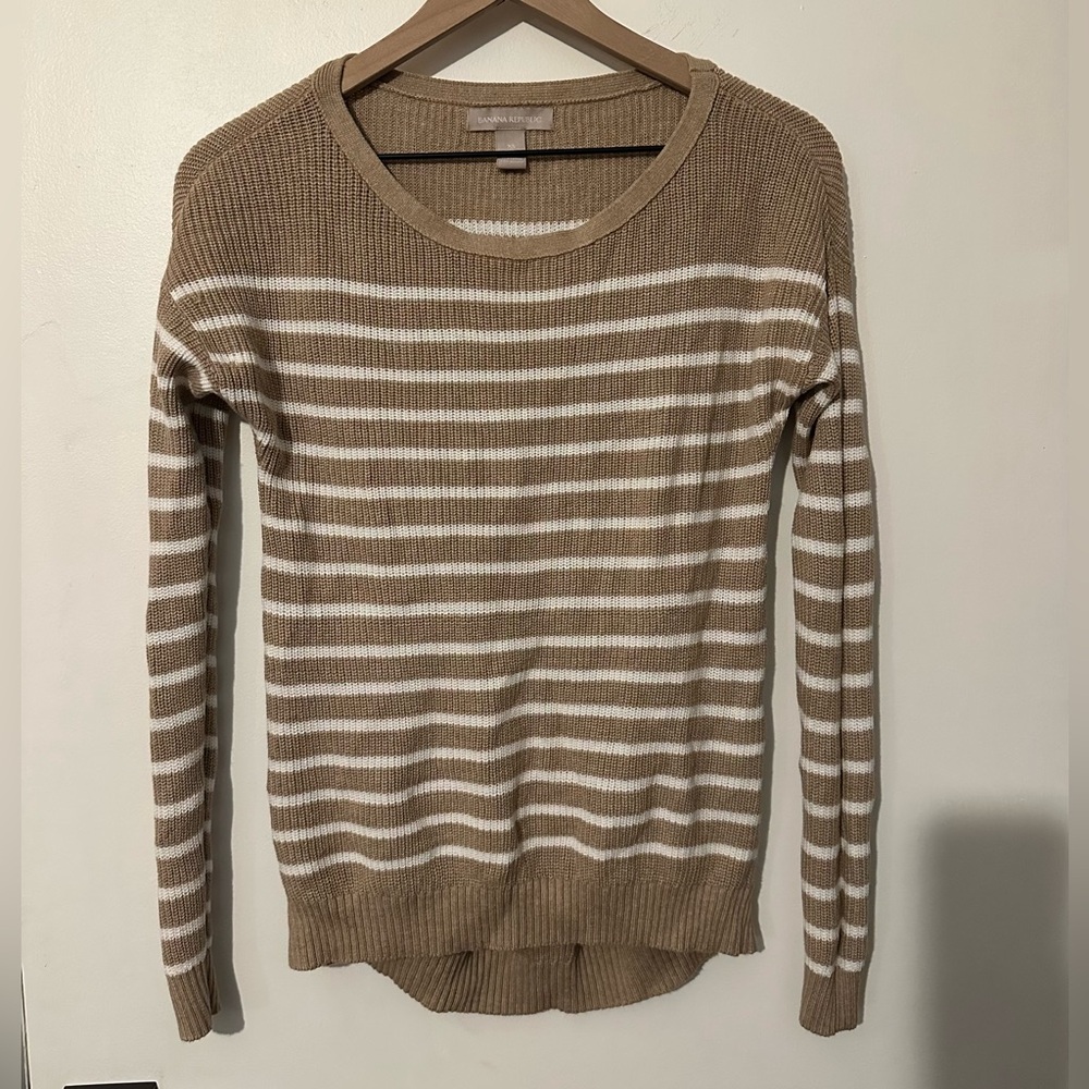 Banana Republic Tan and White Striped Sweater